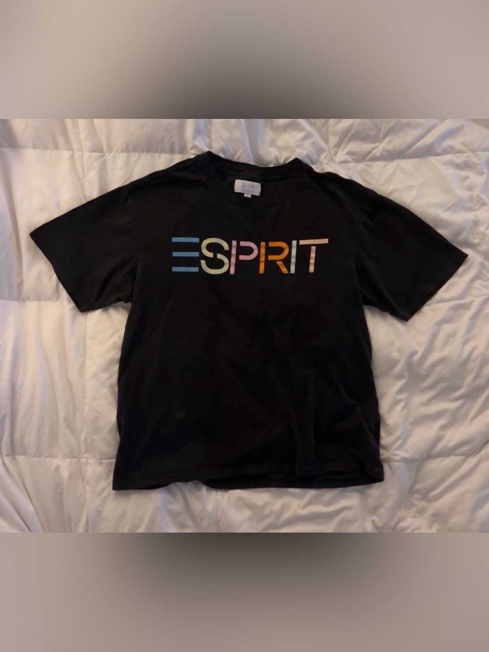 Esprit by Pacsun Black Tee with Rainbow Lettering